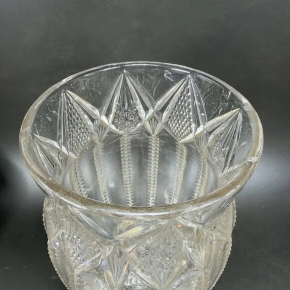Early American Pressed Glass Clear Zipper‎ Diamond Star Manganese 365nm Green UV